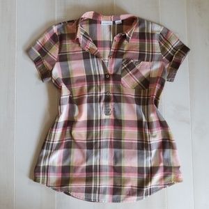 Liz Claiborne Short Sleeve Plaid Cotton Top